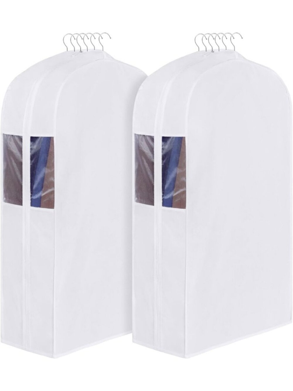40 Inch Cotton Garment Bags for Hanging Clothes - 2 Pack, White Storage Solution